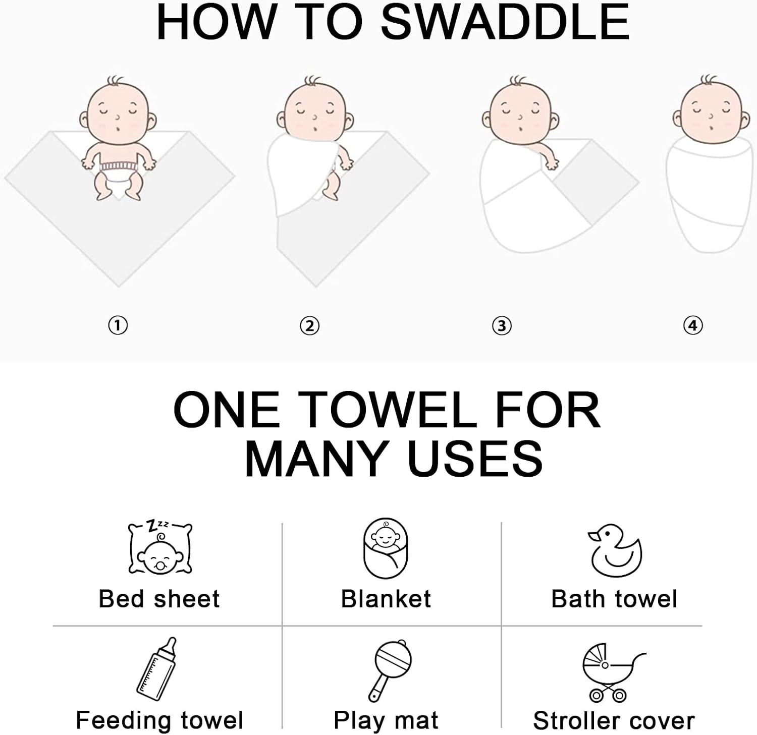 AQOKKA Newborn Swaddle Blanket with Bow Hat Mittens Wooden Card Set 1