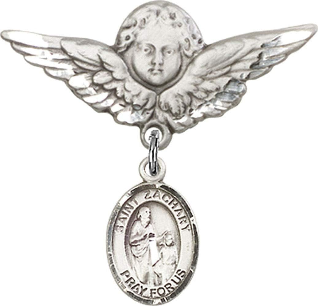 Baby Badge with St Zachary and Angel Charm Sterling Silver