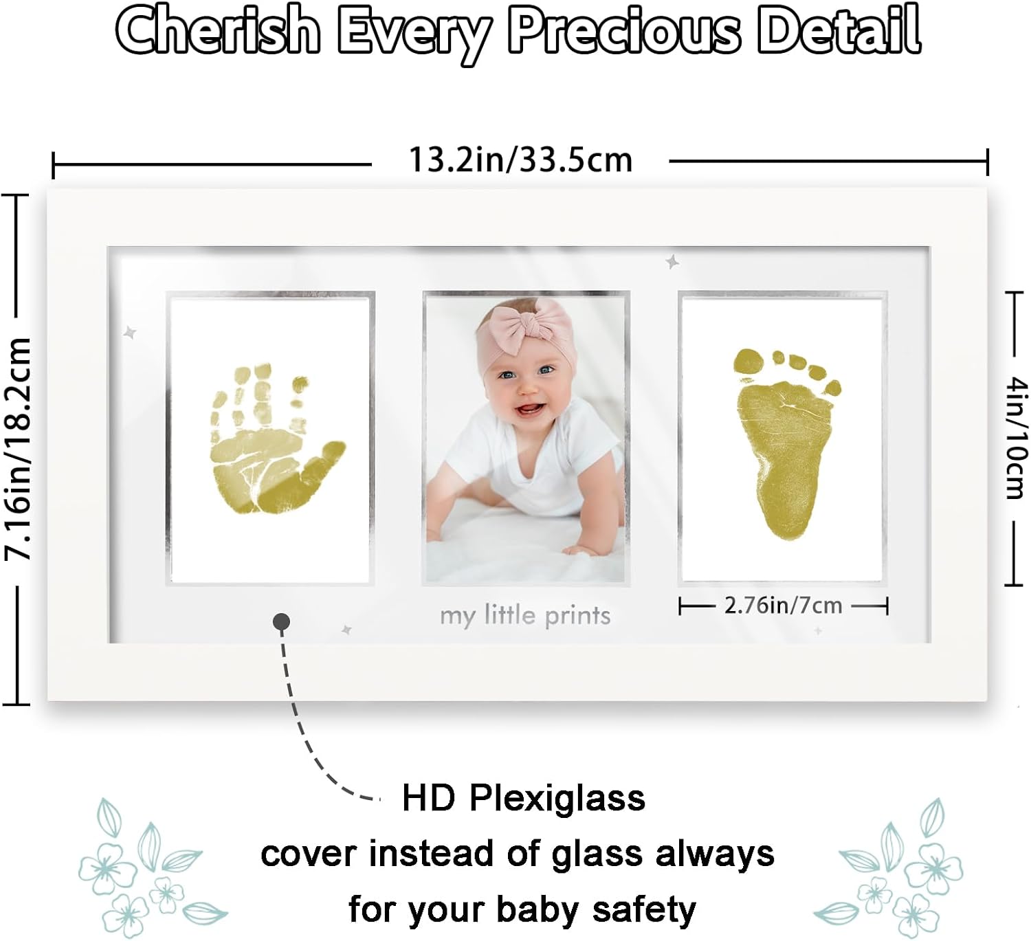 HAMUIERS Baby Hand Footprint Frame with Inkless Pads White Gold