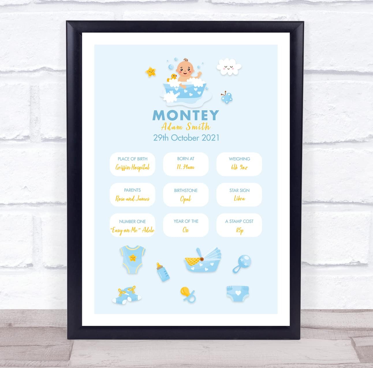 New Baby Birth Keepsake Frame Print Christening Gift