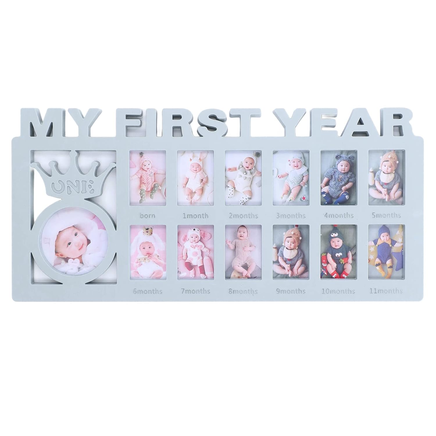 HYWHUYANG Baby Growth Picture Frame with 12 Slots Blue
