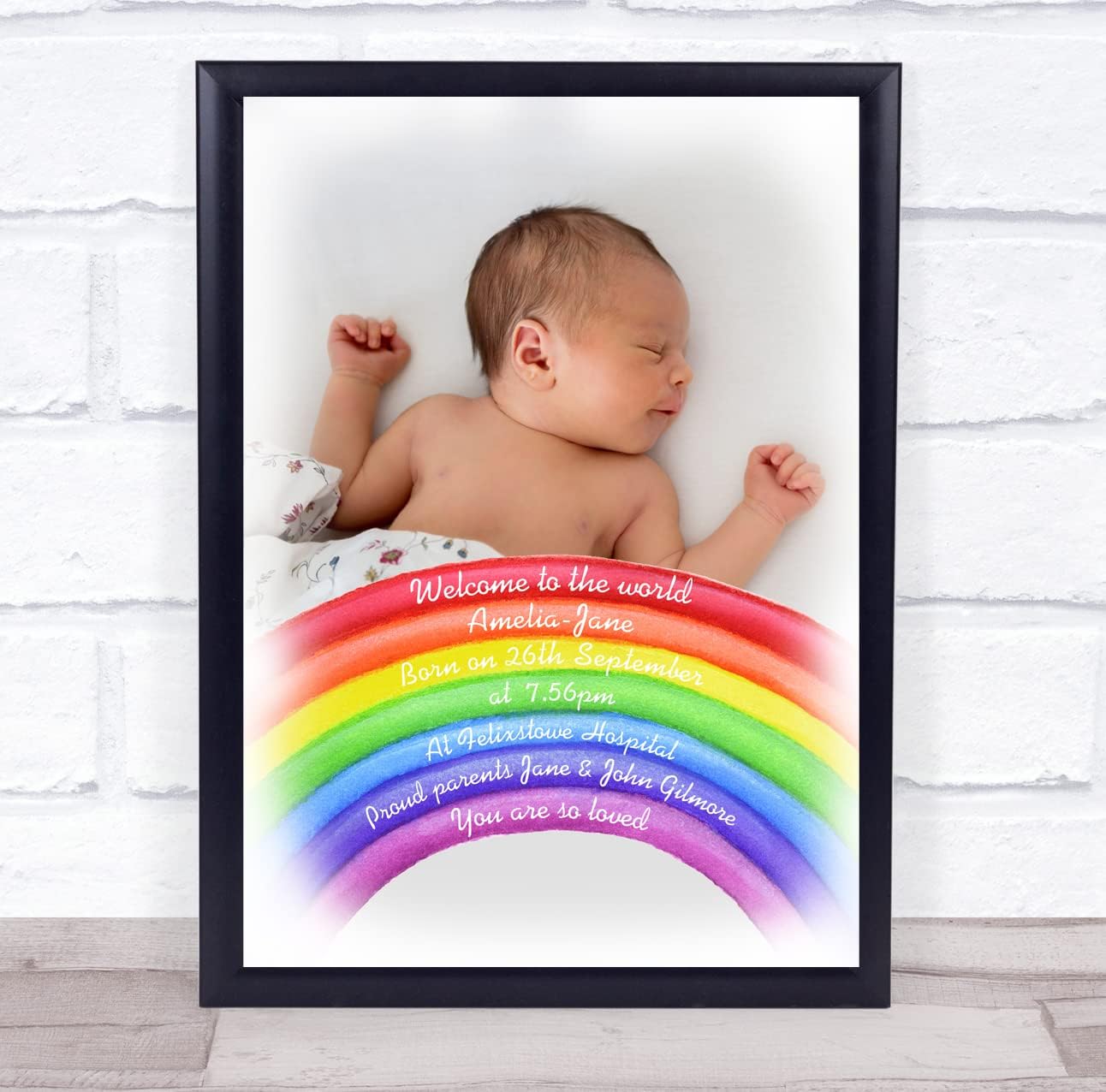 Rainbow Photo Birth Details Keepsake Gift Print