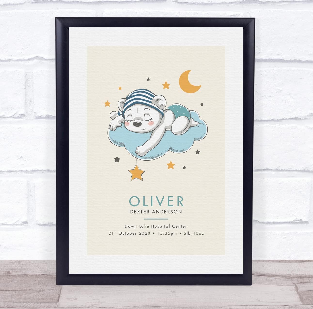 The Card Zoo New Baby Birth Details Christening Bear Cloud Yellow Keepsake Print