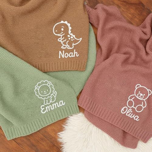 Personalized Baby Knit Blanket 30x40in with Name Animal