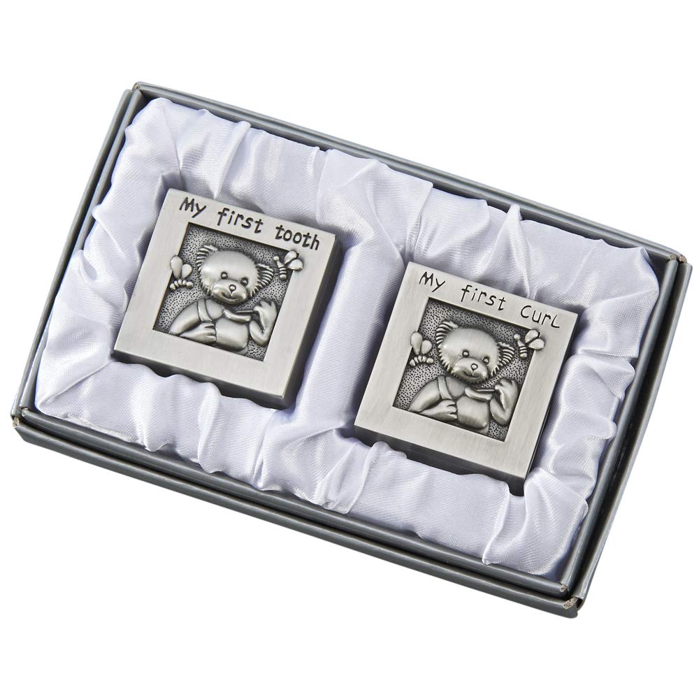 My First Tooth My First Curl Teddy Bear Box Brushed Pewter