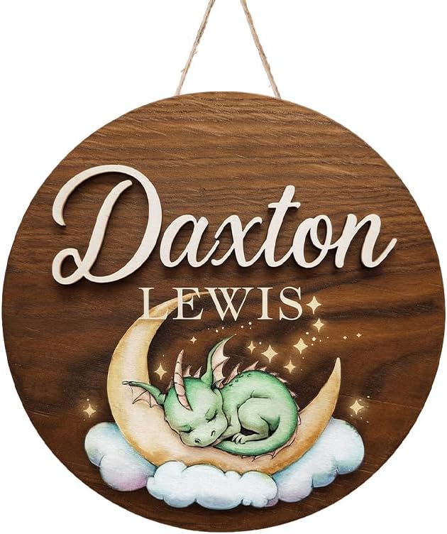 Personalized Baby Name Wooden Sign - Green Dragon Design