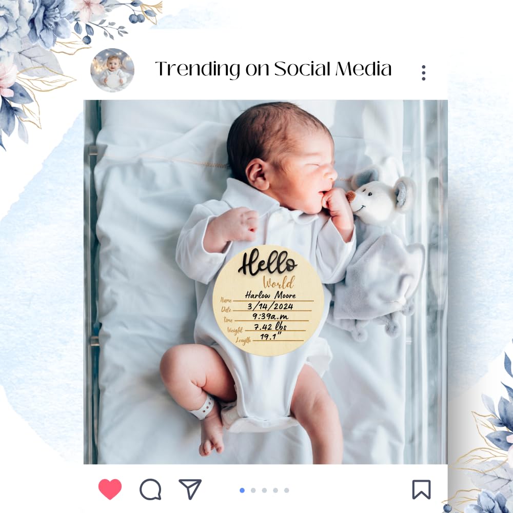 Baby Announcement Sign 6 Hello World Newborn Name Sign