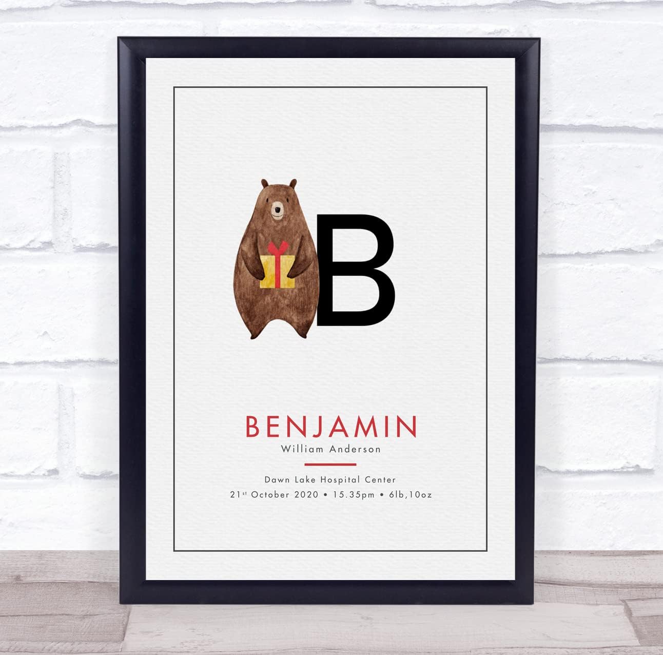 New Baby Birth Details Christening B Bear Keepsake Print