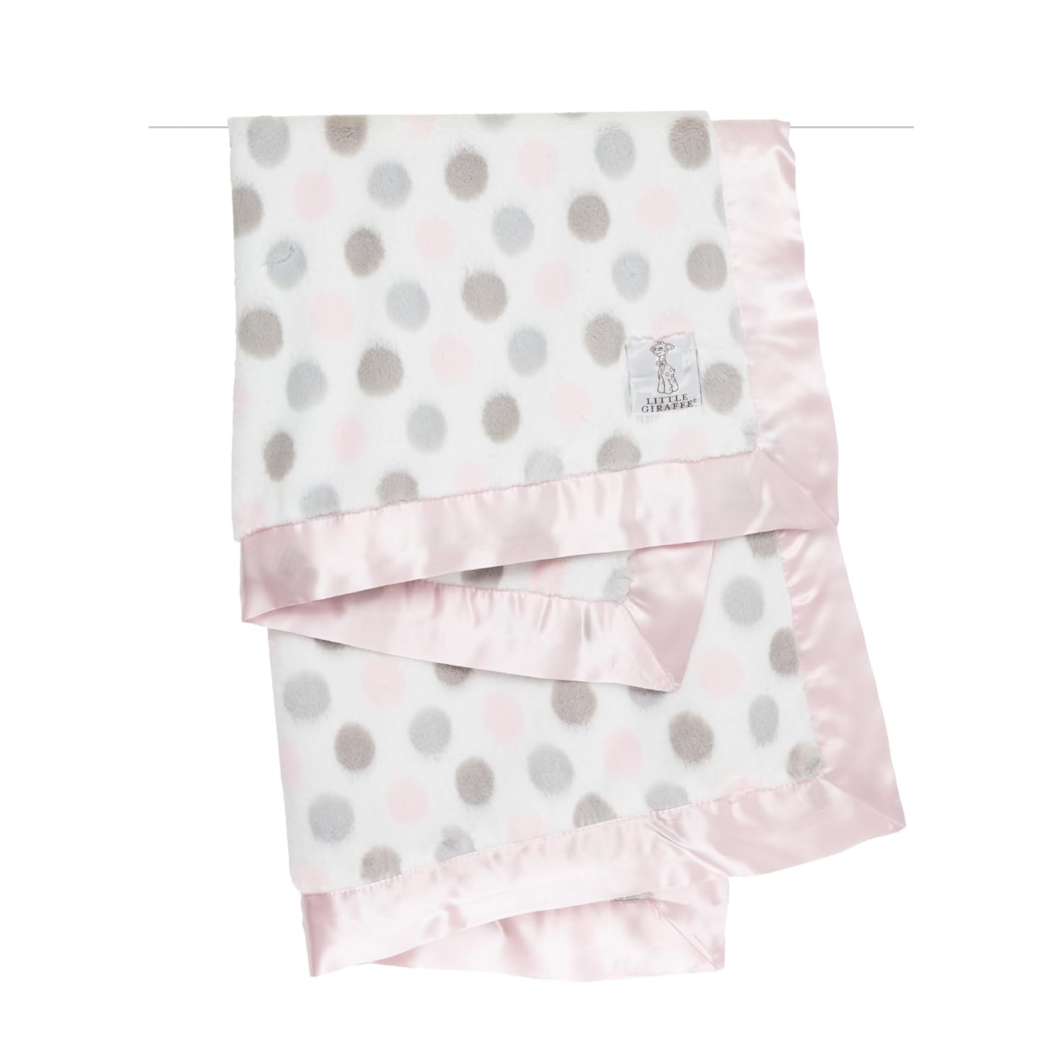 Little Giraffe Faux Fur Blanket with Satin Trim - Dot Pink 29x35