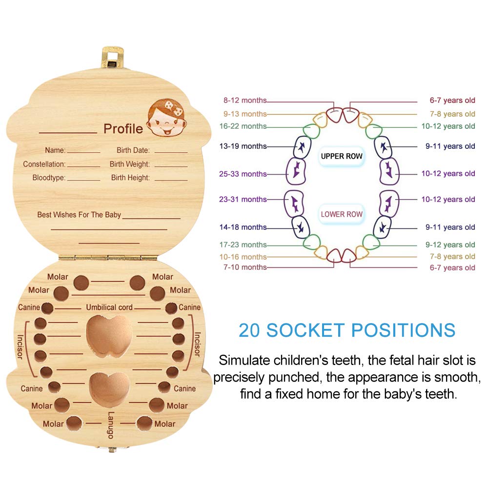 Baby Tooth Box Wooden Keepsake Organizer for Kids