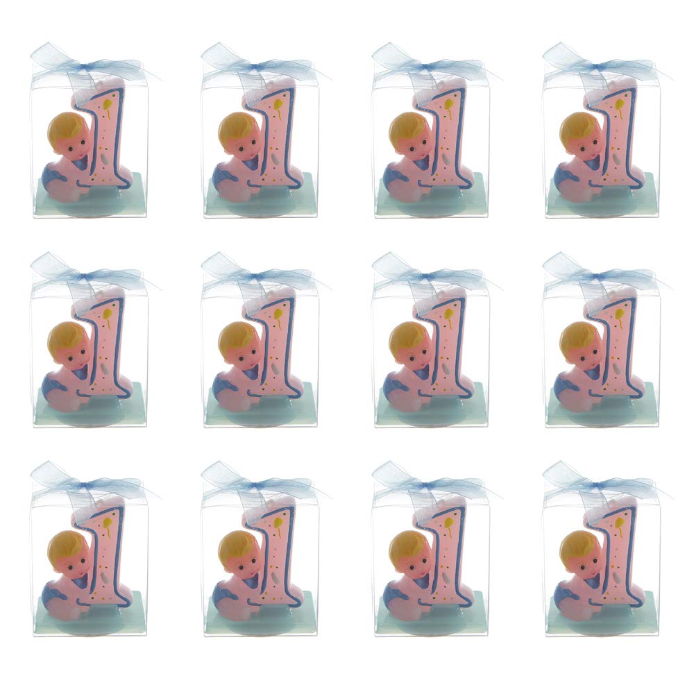 Lunaura Baby Keepsake - 12 Blue Boy 1st Birthday Candles