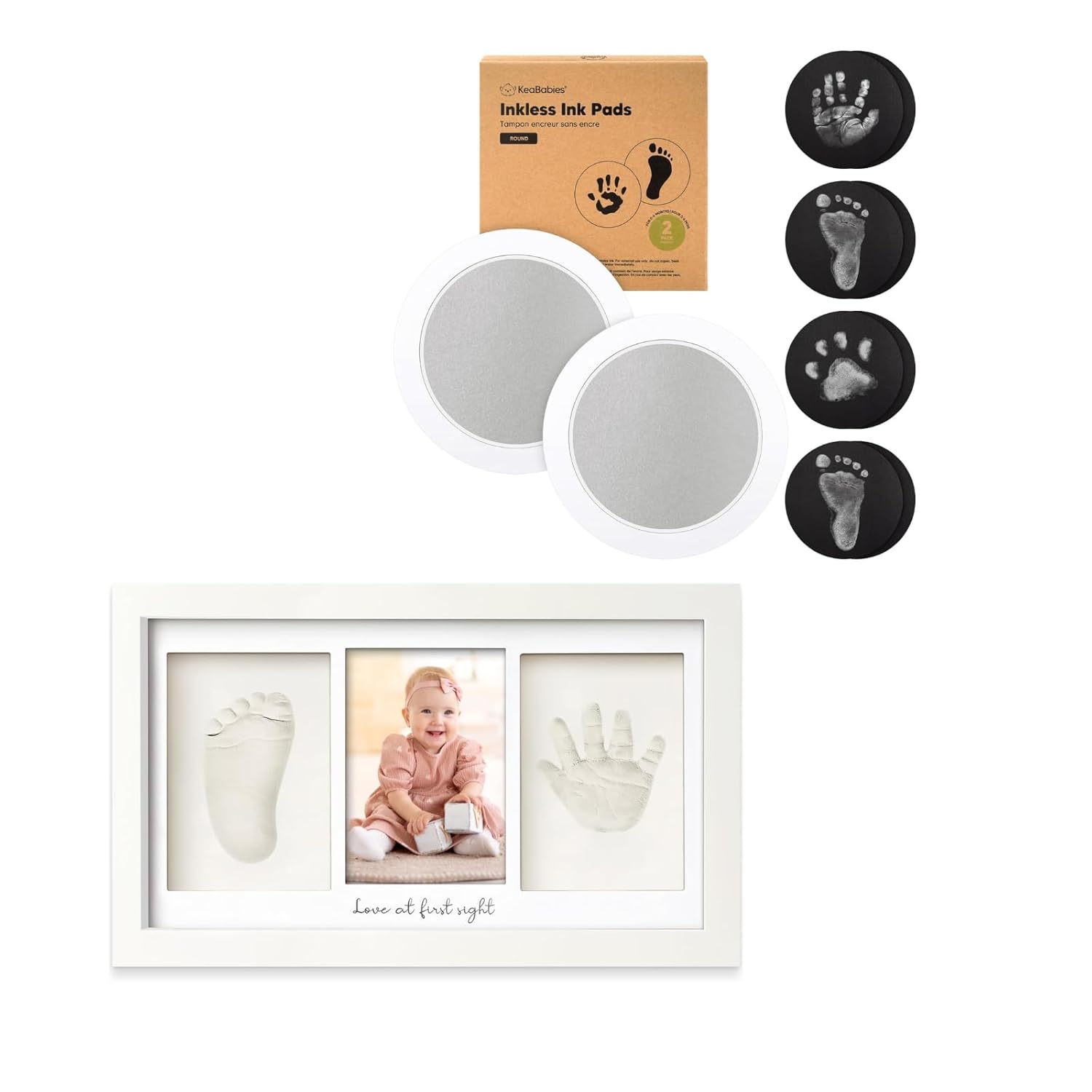 KeaBabies 2-Pack Inkless Hand Footprint Kit - Safe Mess-Free Baby Keepsakes
