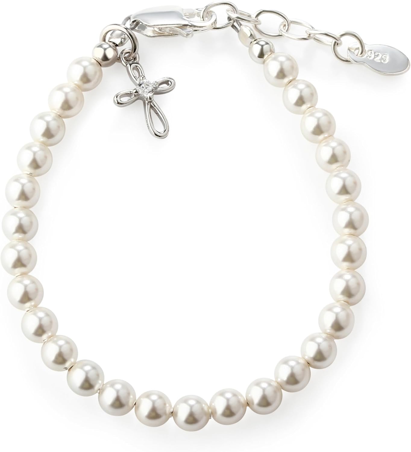 Cherished Moments Childrens Cross Bracelet with Simulated Pearls