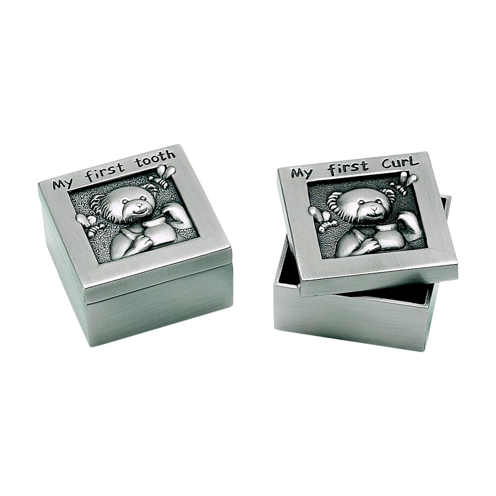 My First Tooth My First Curl Teddy Bear Box Brushed Pewter