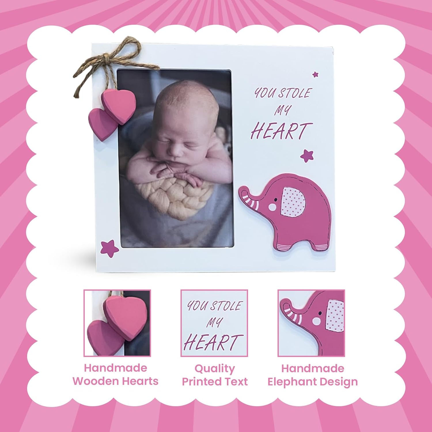 Baby Girl You Stole My Heart Wooden Newborn Picture Frame Pink