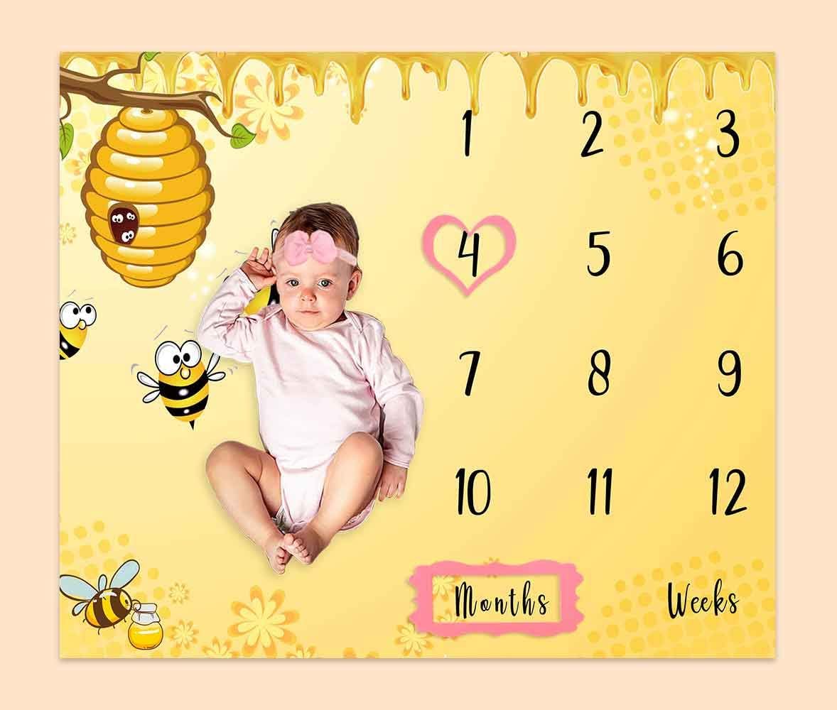 Baby Age Milestone Blanket with 4 Frames and Headband