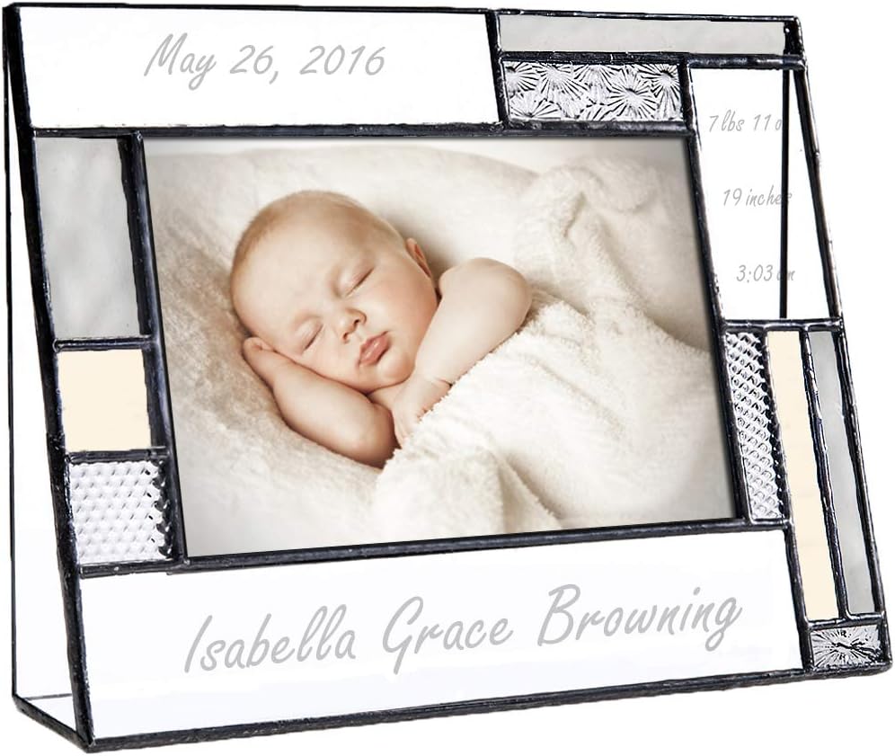 Personalized Baby Picture Frame with Grey and Yellow Engraving