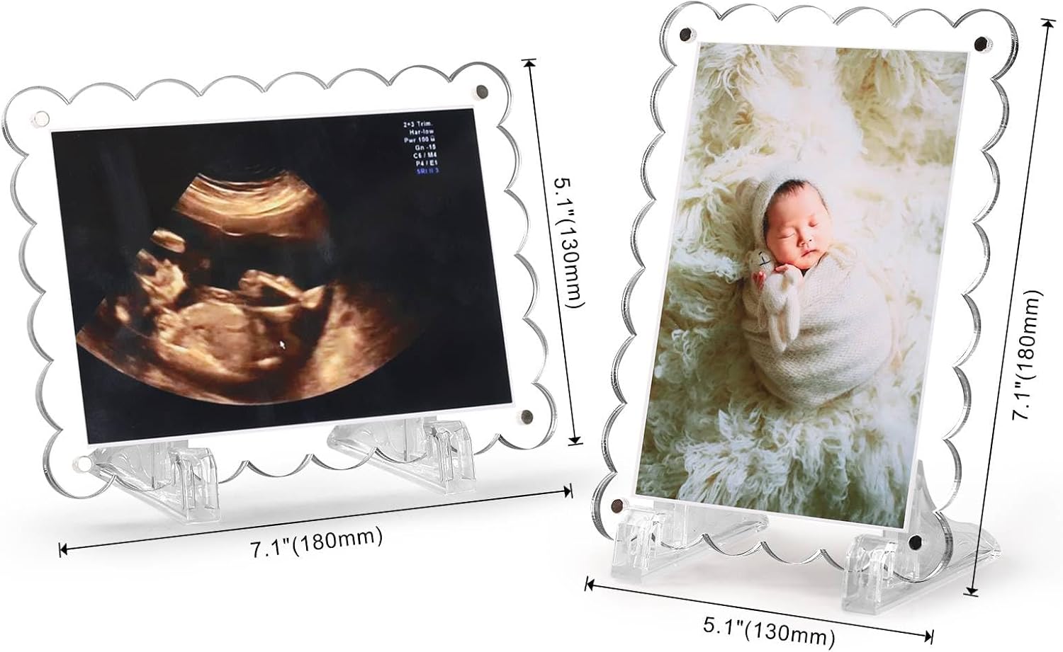 Mlatnod 2 Pack Magnetic Clear Acrylic Scalloped Ultrasound Frames with Stand