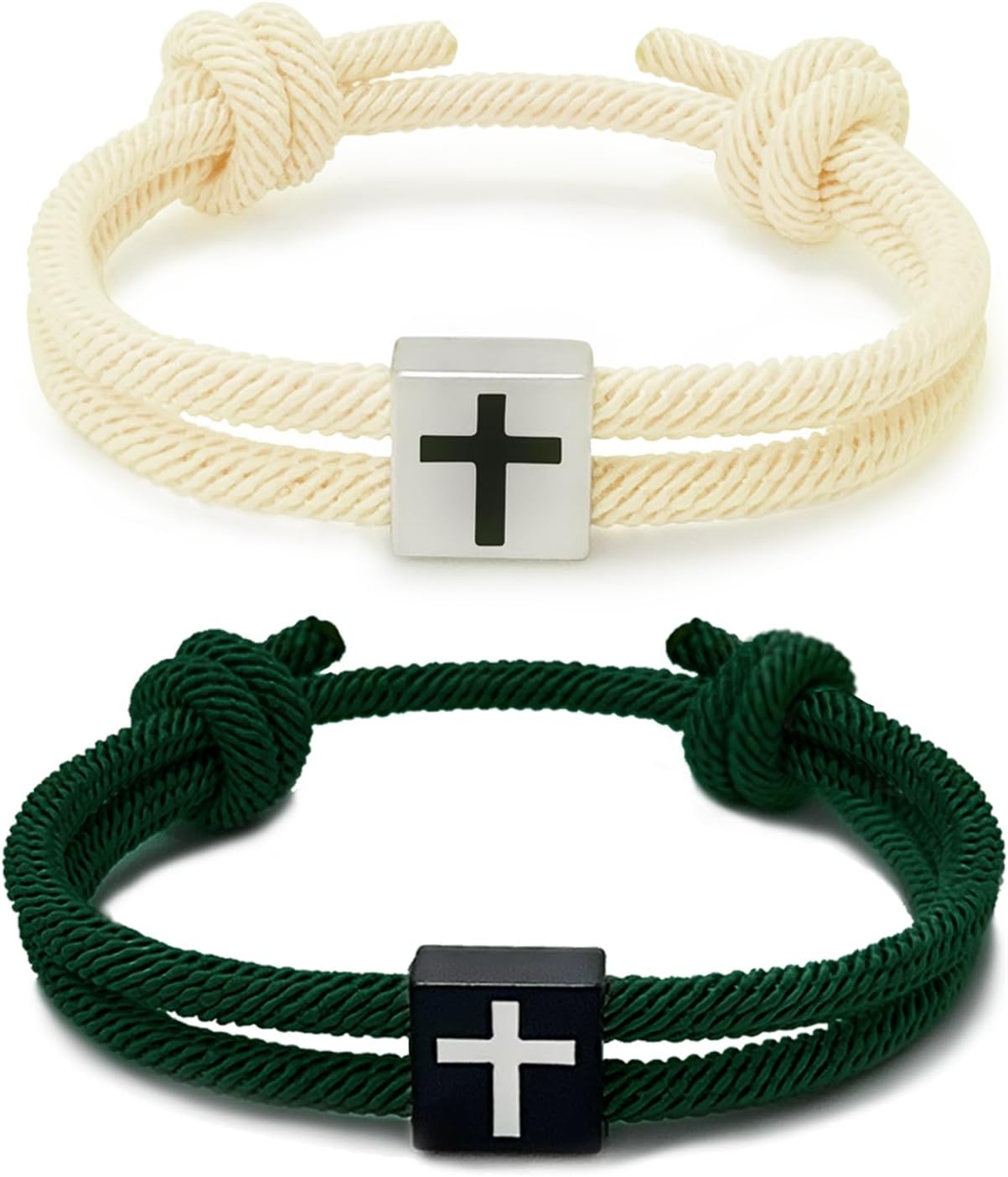 2 Pcs Braided Cross Bracelet Adjustable Rope Christian Gifts for Men Women Teens