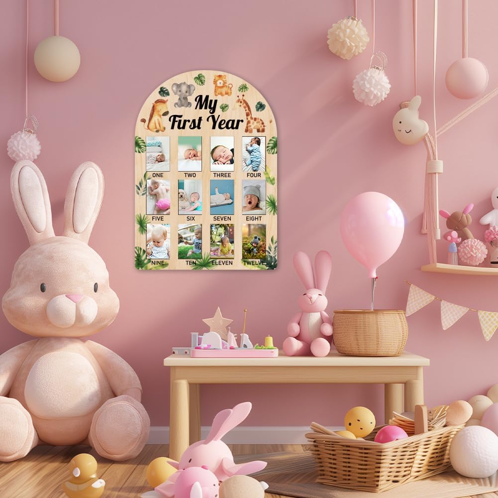 ORIGACH 12-Month Baby Growth Photo Frame with Jungle Animals