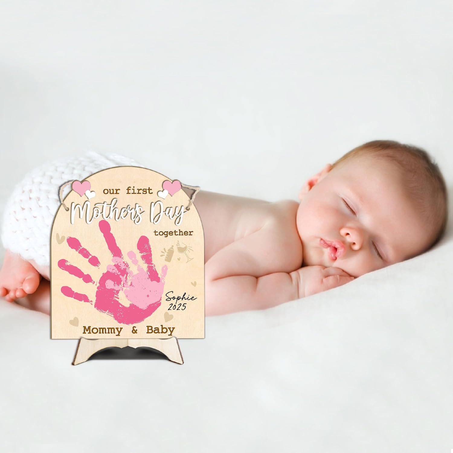 DIY Mommy Baby Handprint Sign - 2 Layer Wooden Keepsake
