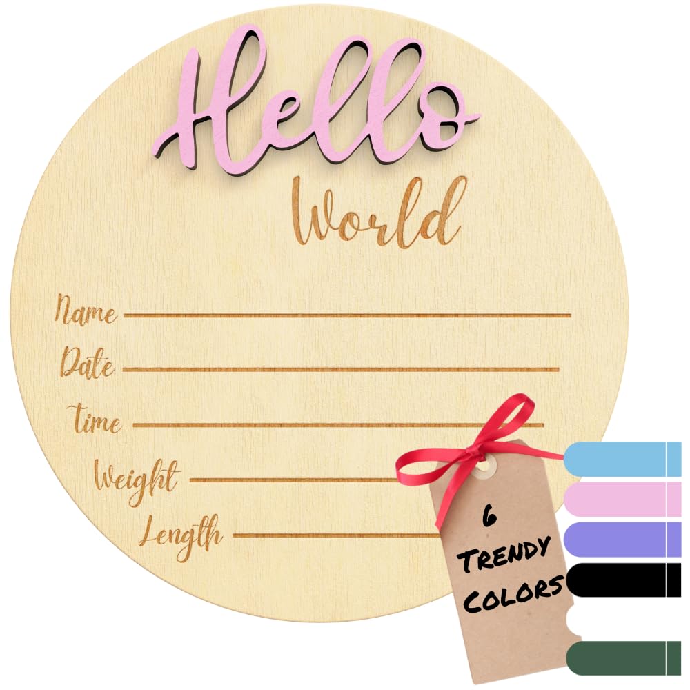 6 Hello World Baby Name Sign - Pink