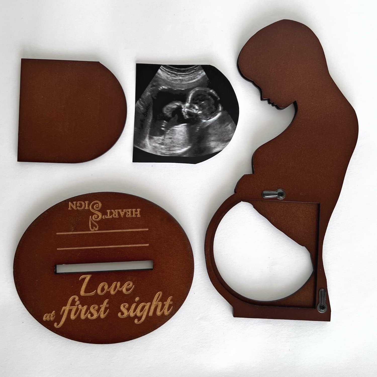 Hearts Sign Ultrasound Picture Frame Set - Unique Wooden Baby Keepsake Bundle