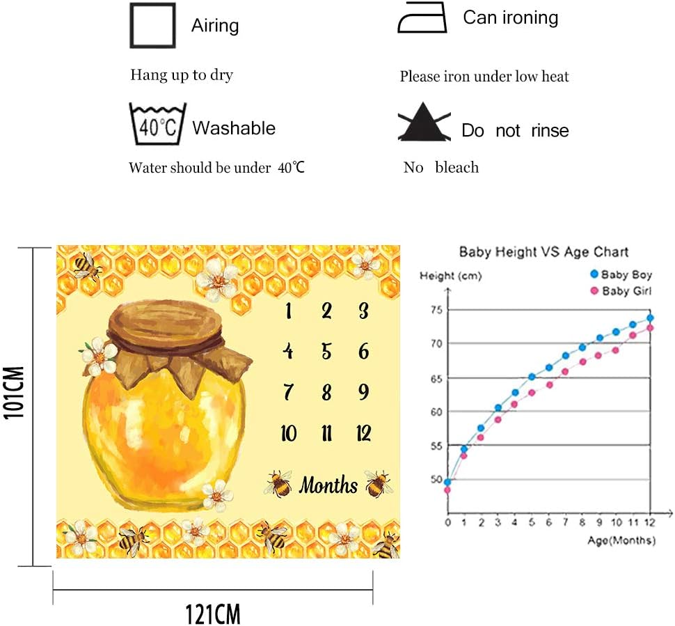 Bees Theme Baby Milestone Blanket - Soft Flannel Honey Jar Design