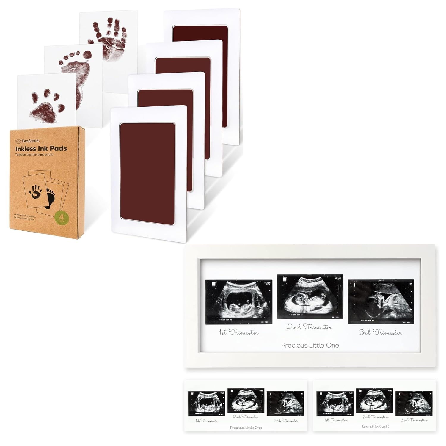 KeaBabies Inkless Handprint Kit Sonogram Frame - 4-Pack Safe Ink Pads for Baby Footprints