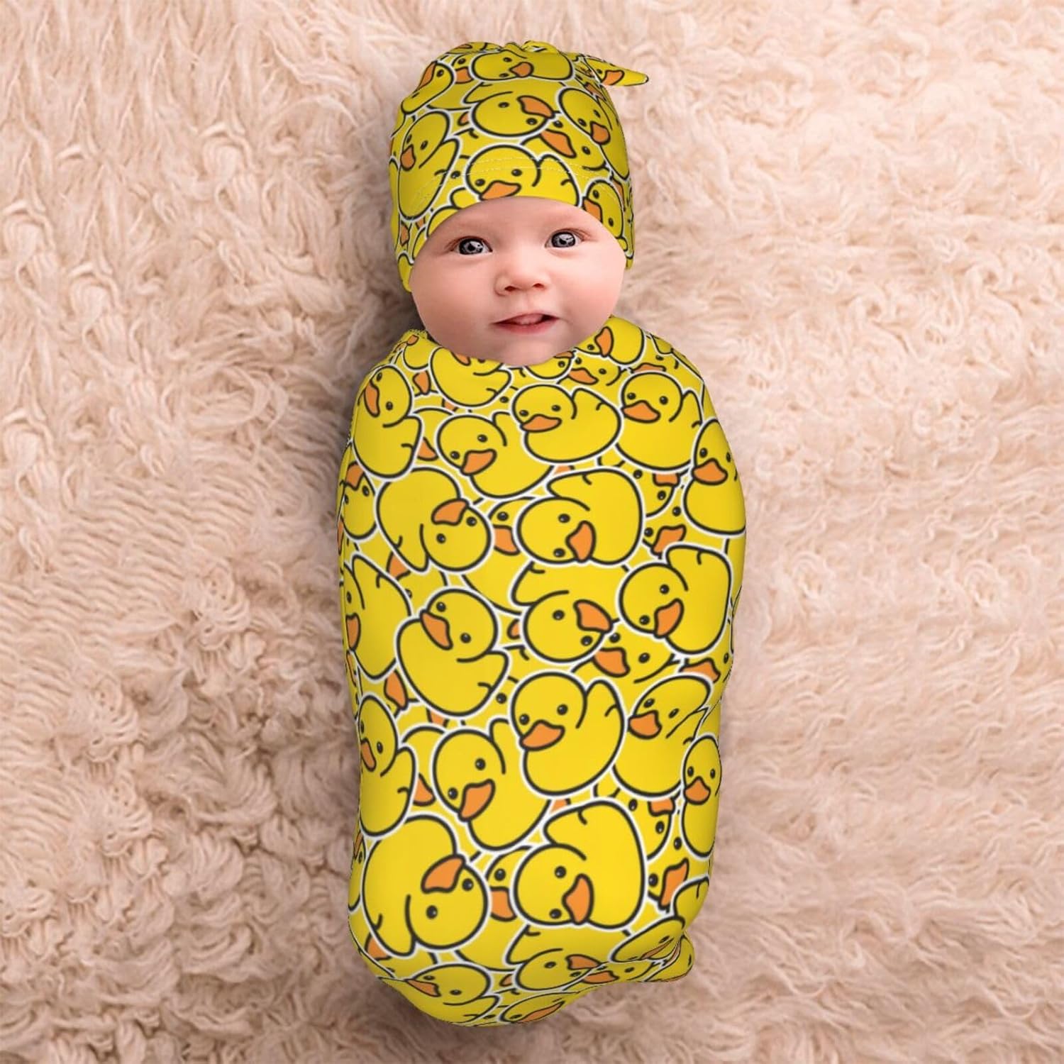 Sanghing Cute Rubber Duck Swaddling Blanket with Hat