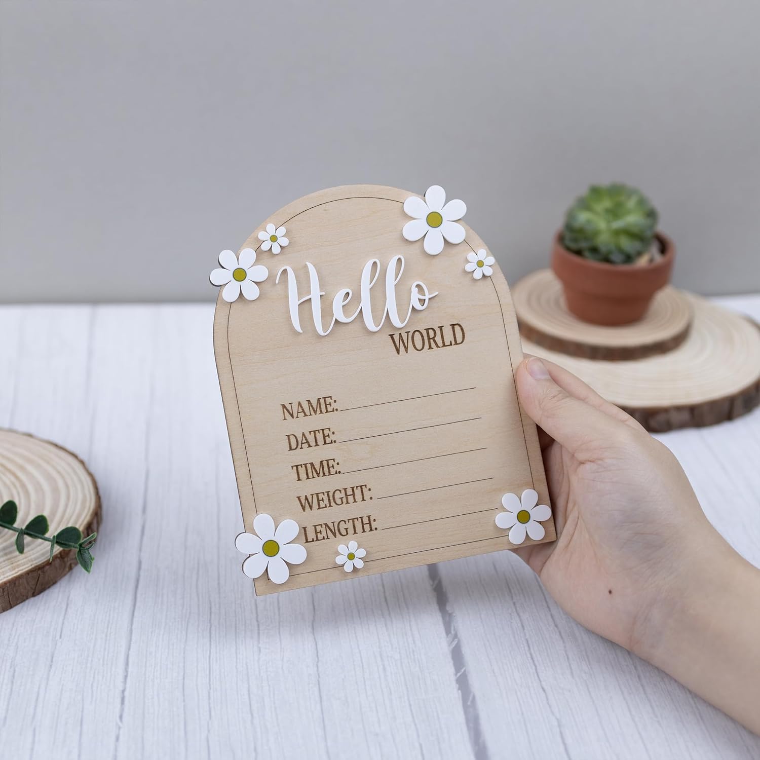 Hello World Baby Birth Stats Sign Wood Engraved