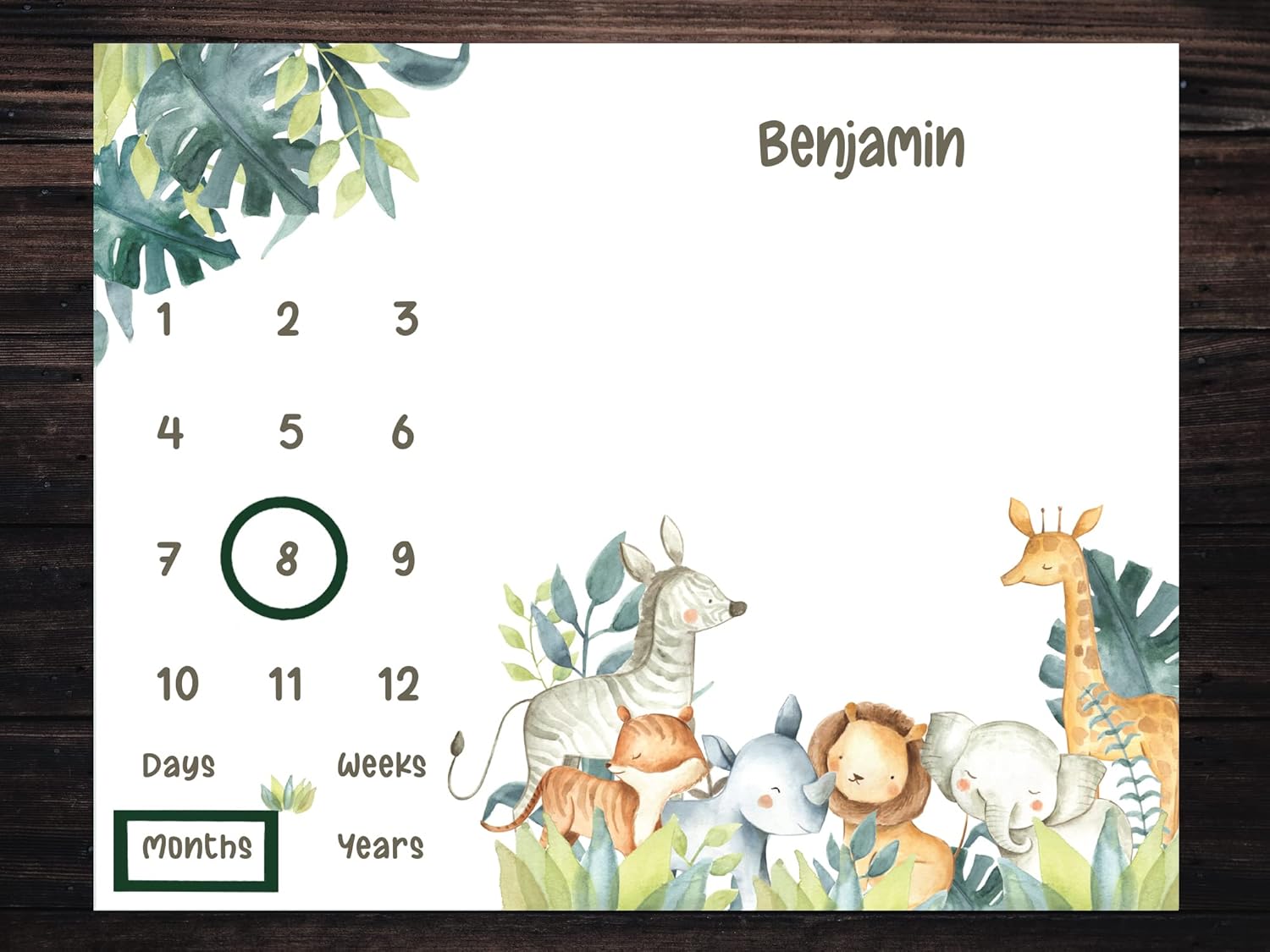 Personalized Baby Milestone Blanket 50x40 Safari