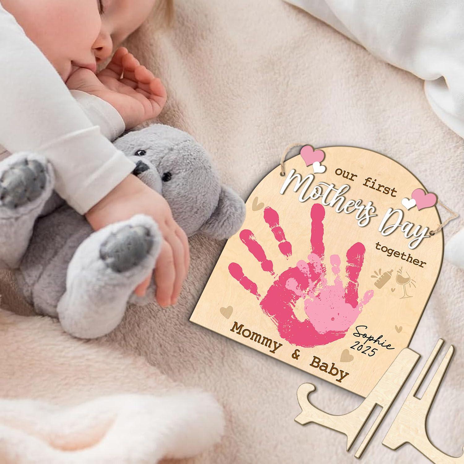 DIY Mommy Baby Handprint Sign - 2 Layer Wooden Keepsake