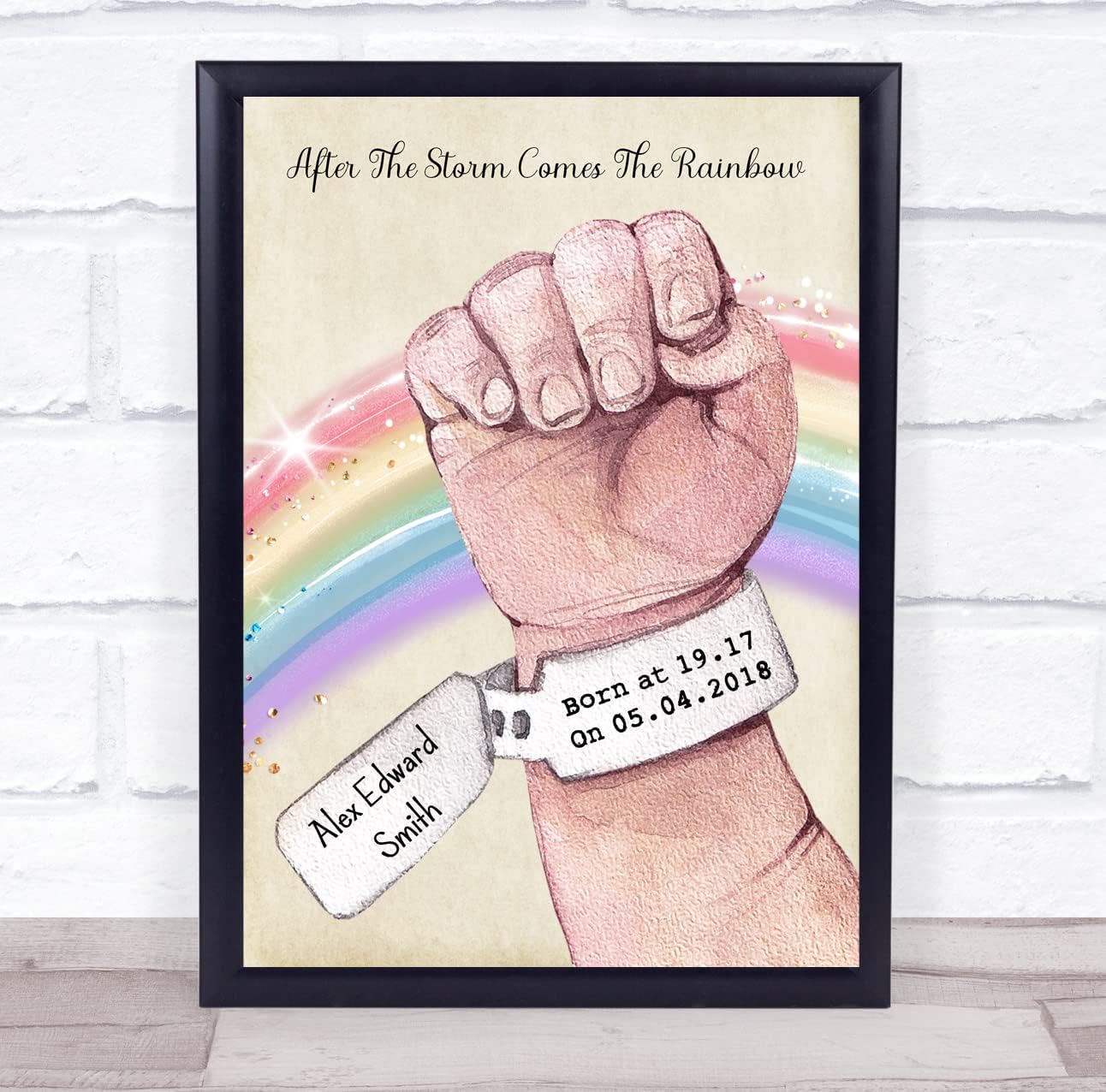 Rainbow Baby Name Tag Light Skin Birth Keepsake Gift