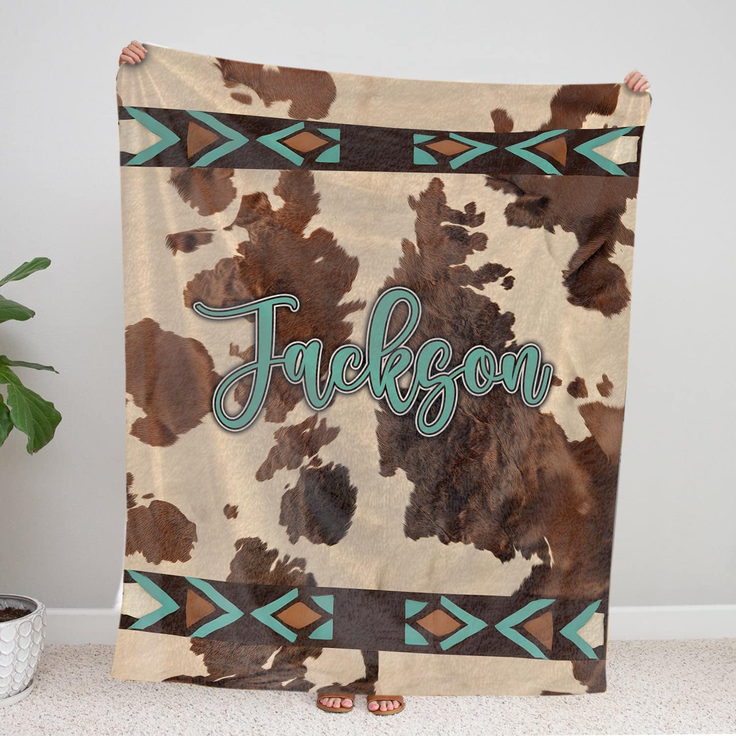 Personalized Baby Blanket with Cow Print - Custom Name Keepsake for Newborns