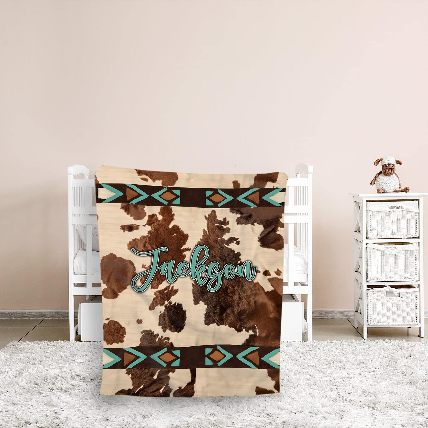 Personalized Baby Blanket with Cow Print - Custom Name Keepsake for Newborns