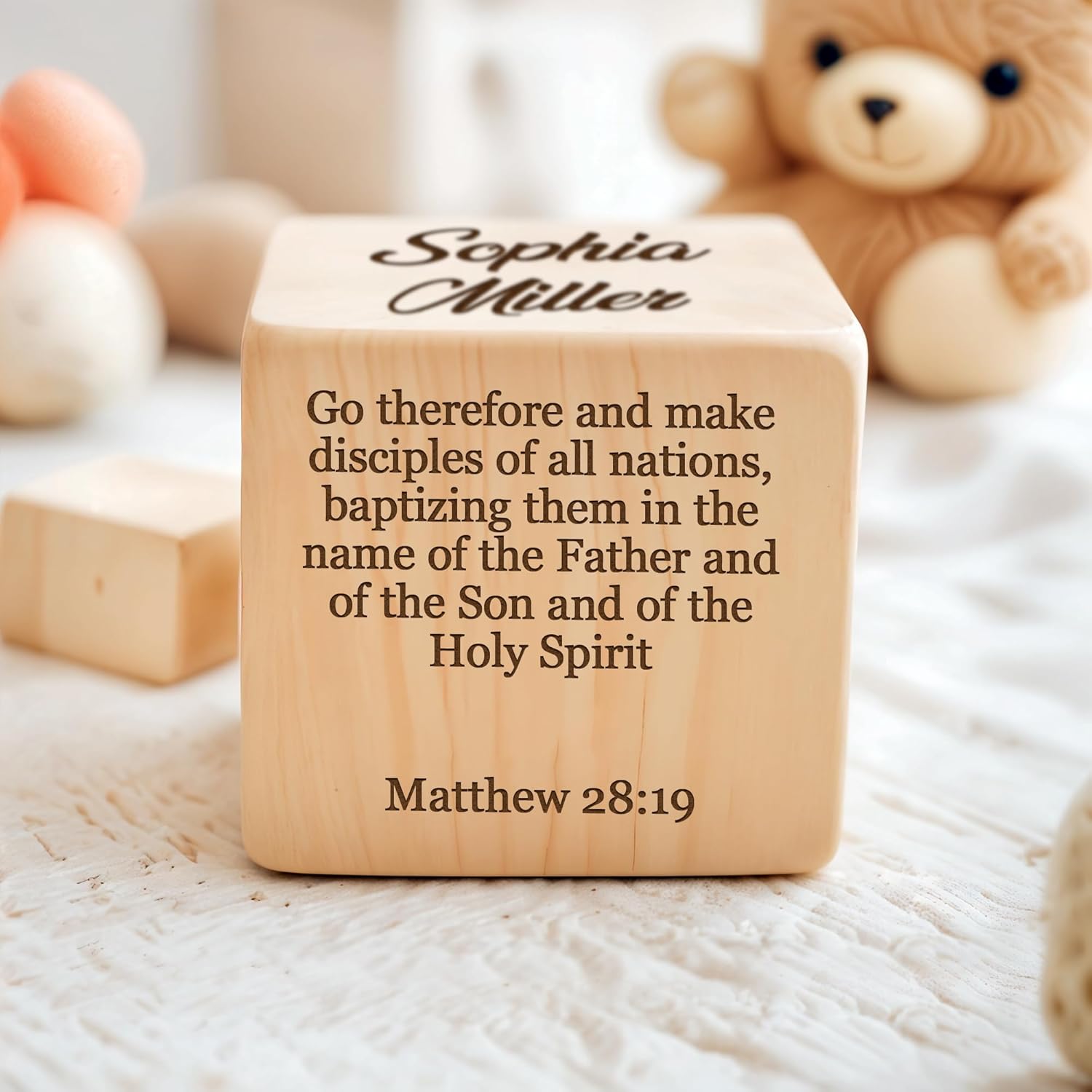 Personalized Baby Baptism Wood Block Custom Laser Engraved Gifts for Boys Girls