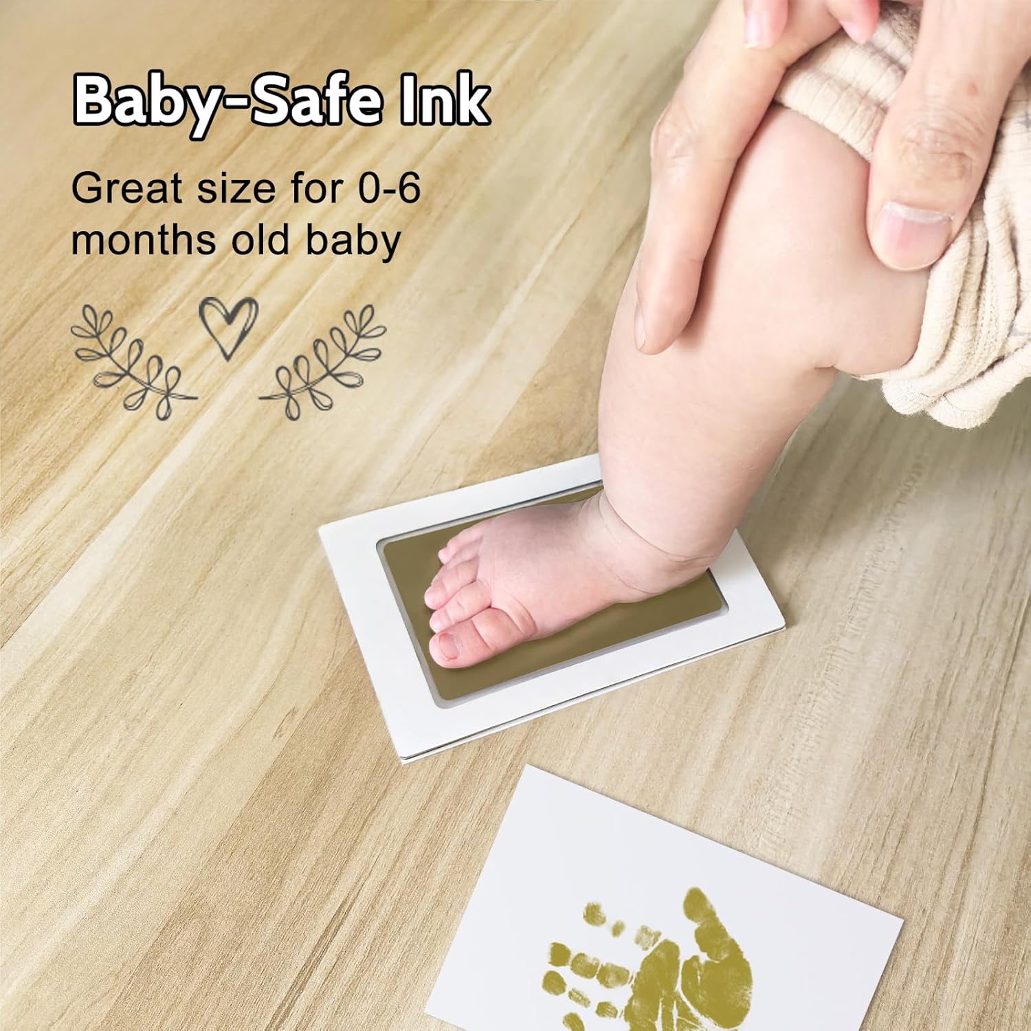 HAMUIERS Baby Hand Footprint Frame with Inkless Pads White Gold