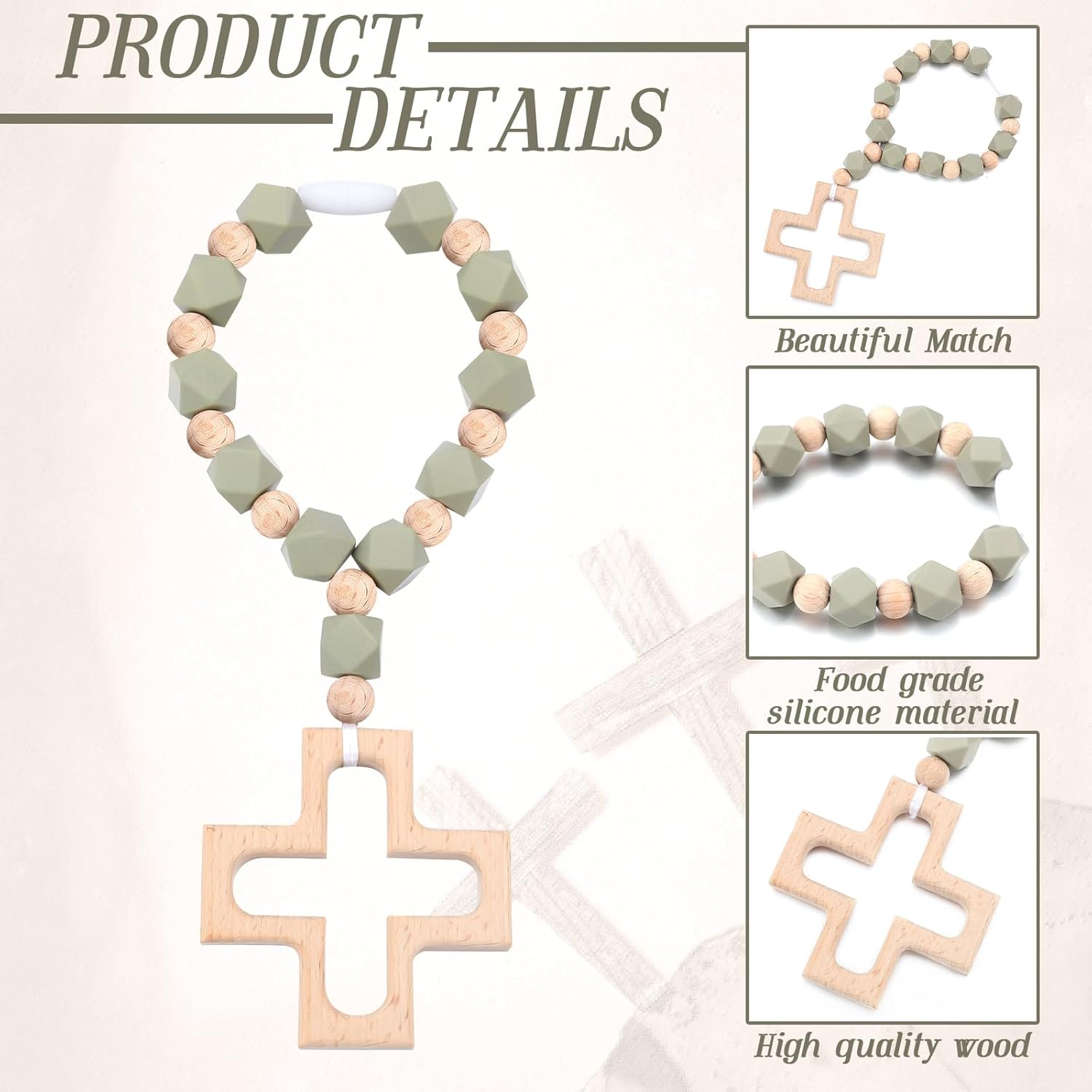 Landical Cross Baptism Silicone Rosary Green