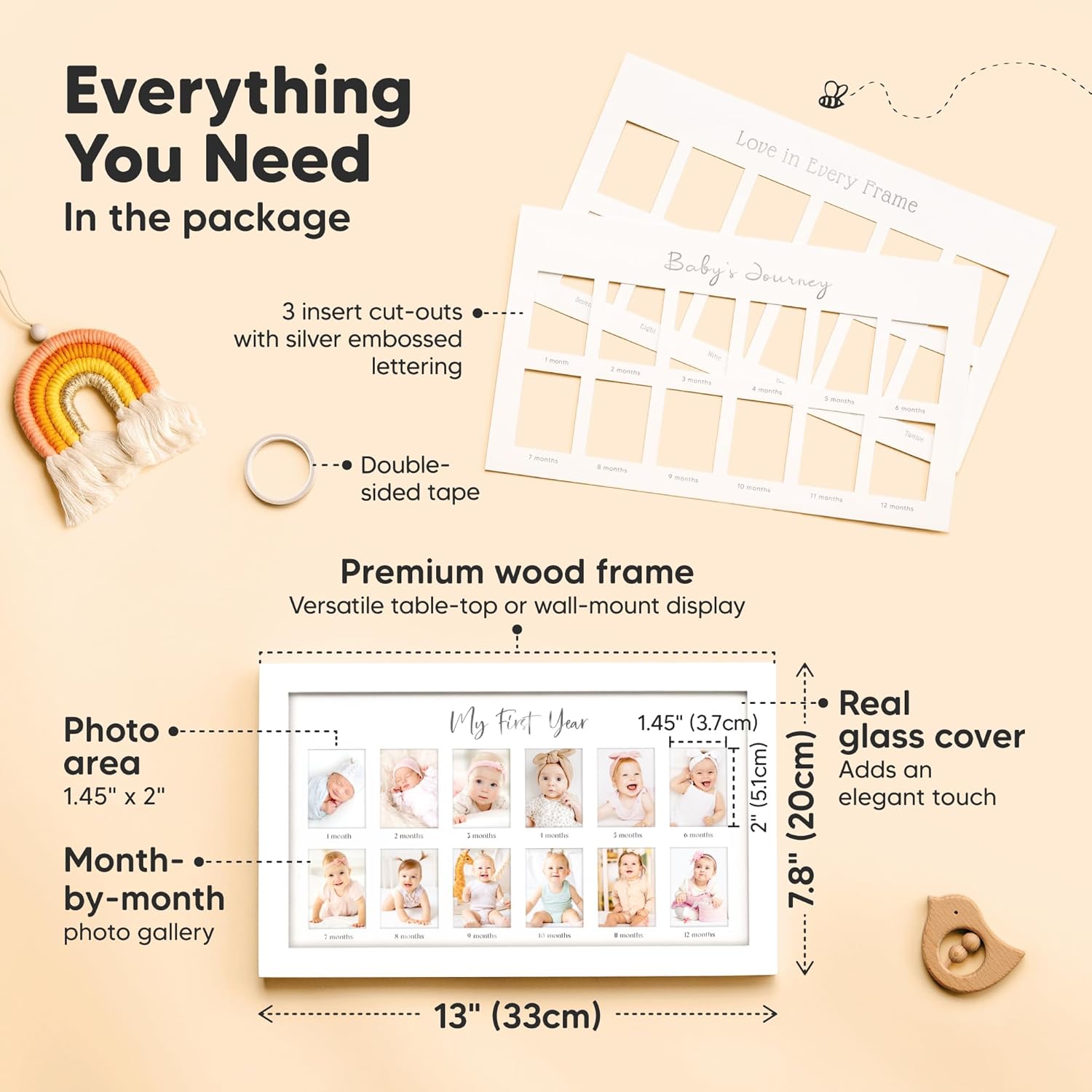 KeaBabies 12 Months Baby Photo Frame and Memory Book