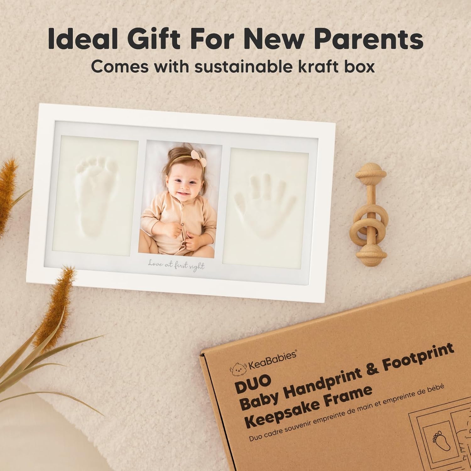 KeaBabies 12-Month Baby Photo Frame with Handprint Footprint Kit