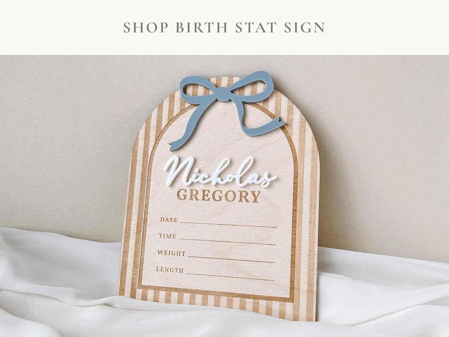 Personalized Baby Boy Name Wall Sign with Blue Bow