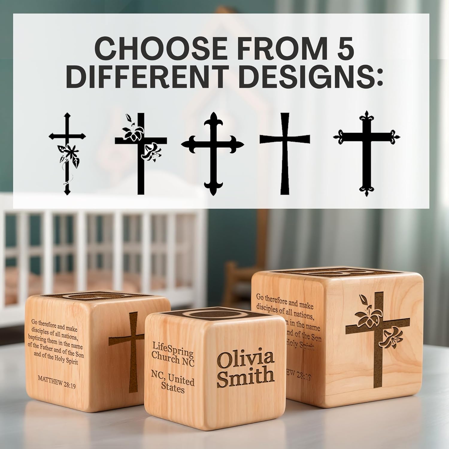 Personalized Baby Baptism Wood Block Custom Laser Engraved Gifts for Boys Girls
