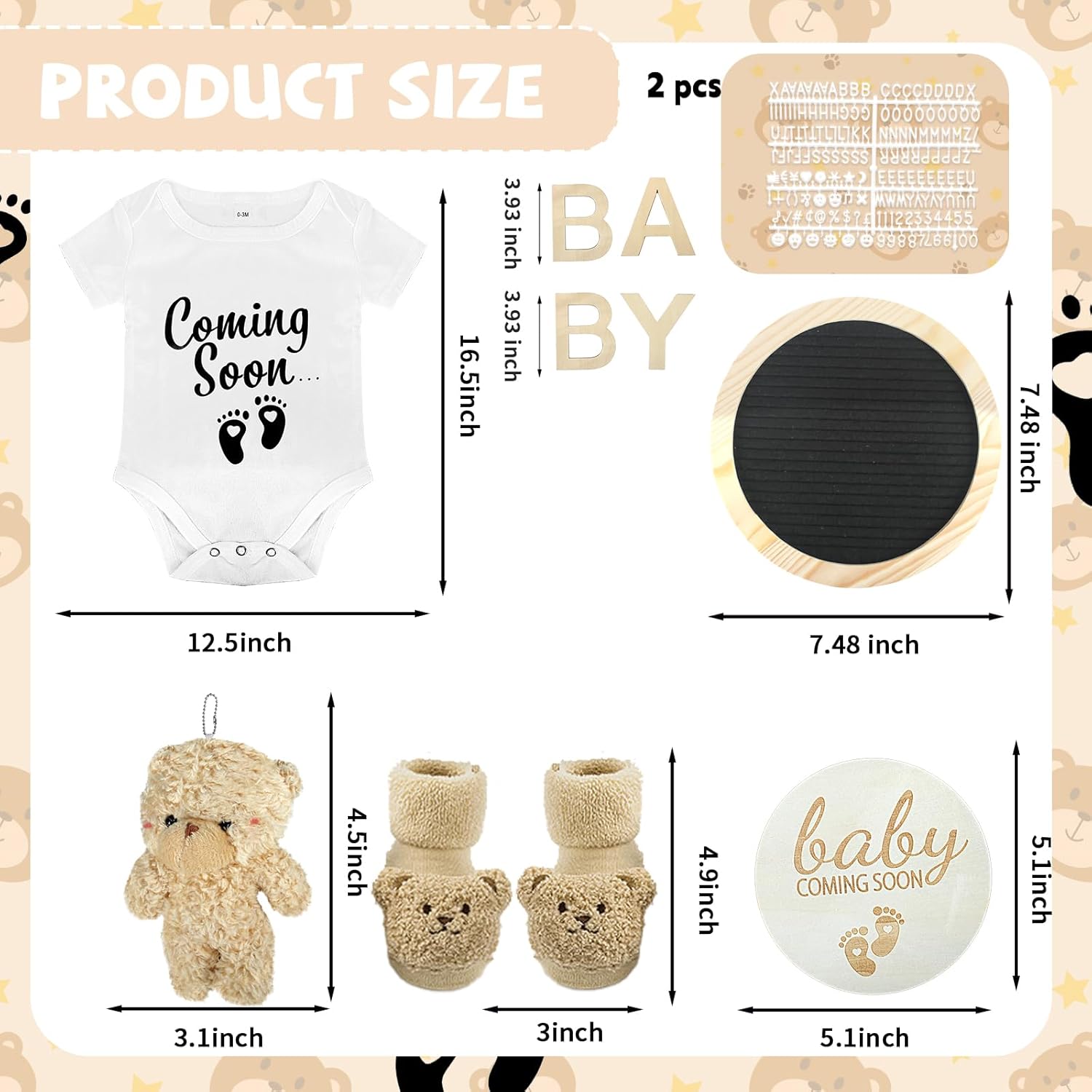 CIXICM Pregnancy Announcement Set with Felt Board Bodysuit Socks Wooden Sign