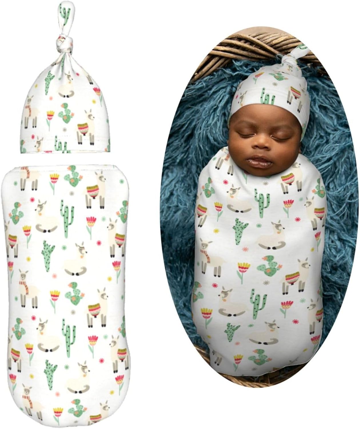 Muishi Sheep with Cactus Swaddle Blanket Hat Set