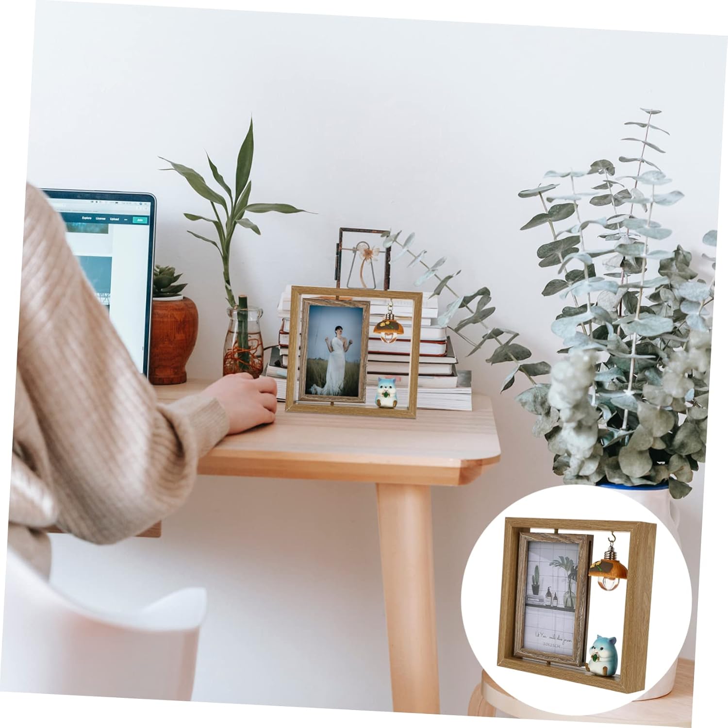 STBTOO Rustic Double-sided Frame 6 Inches Desk Decor Cartoon Hamster