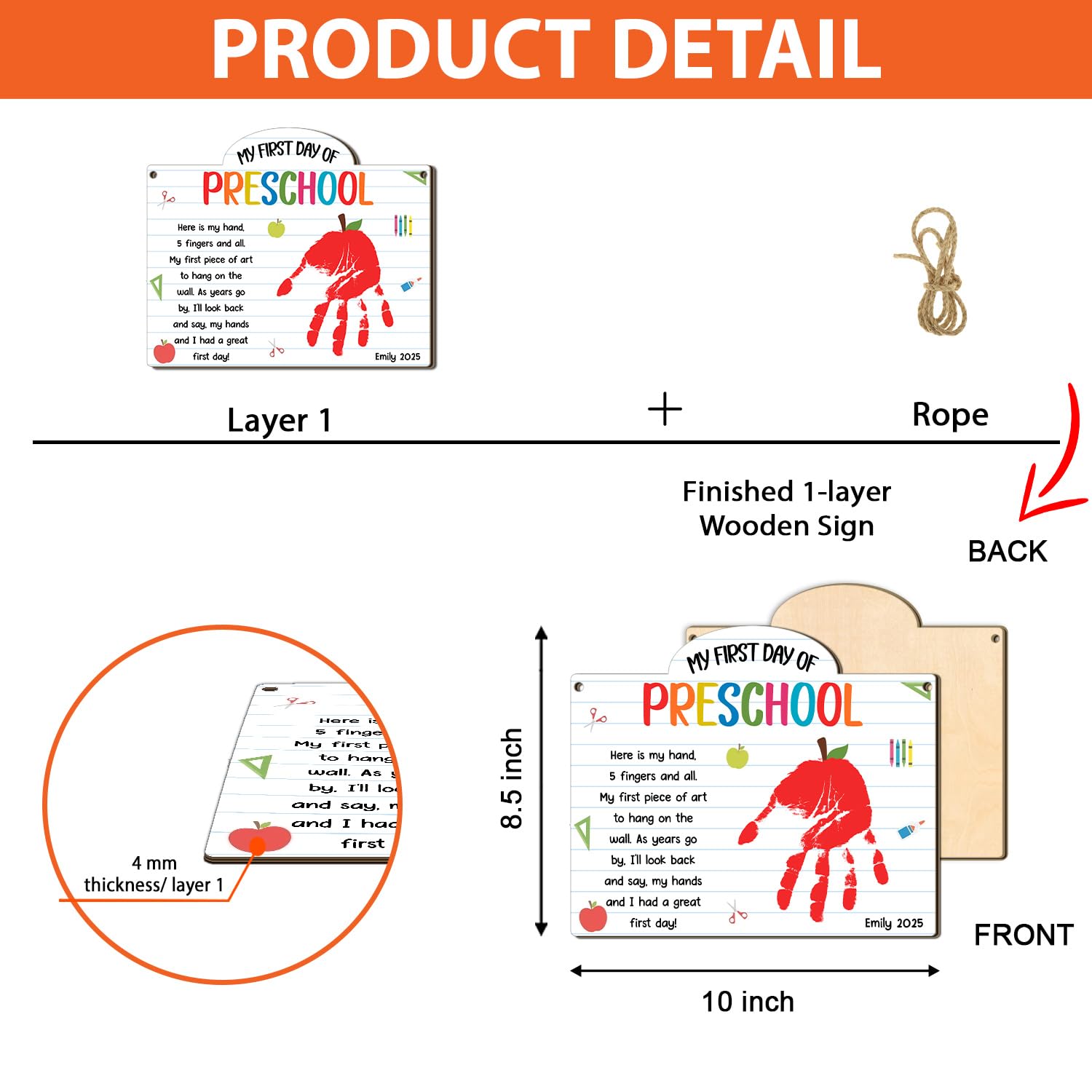 Custom First Day of Preschool Handprint Art Sign Board