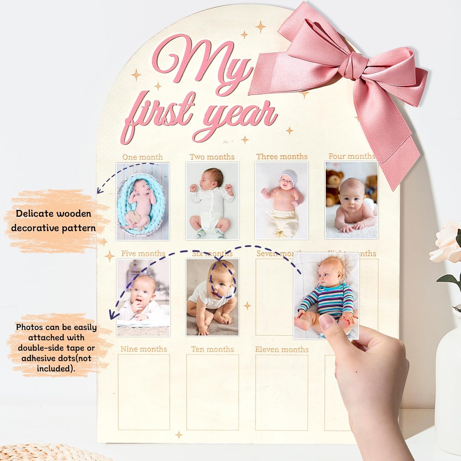 3D Pink Bow Baby Year Milestone Display Board