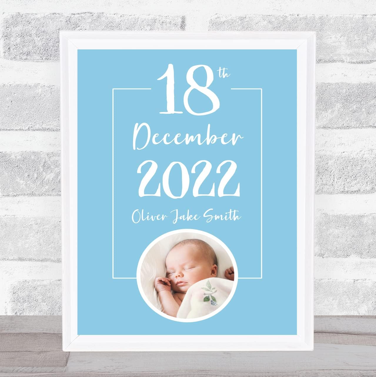 New Baby Birth Details Christening Date Blue Photo Keepsake Print