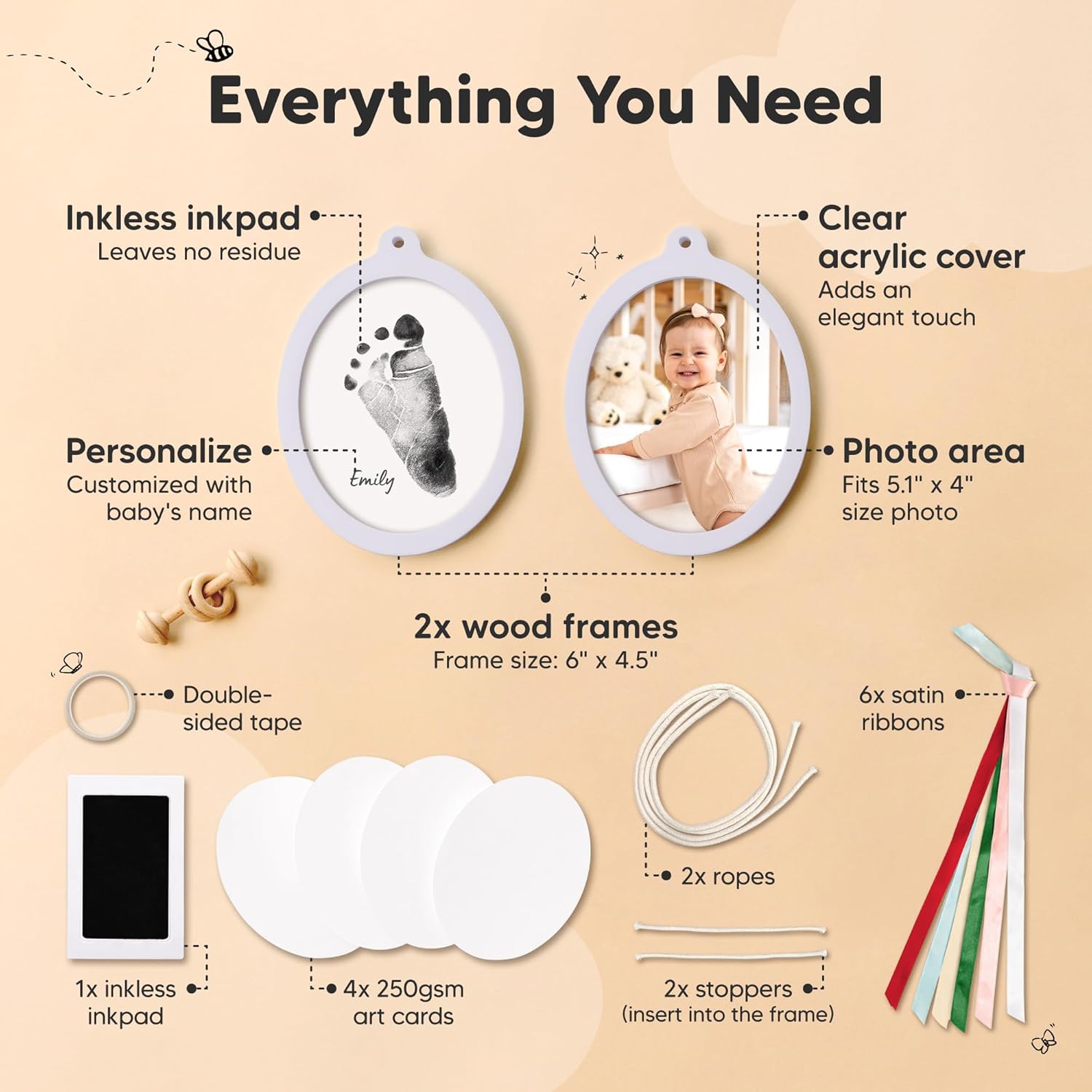 KeaBabies Inkless Baby Hand and Footprint Ornament Kit
